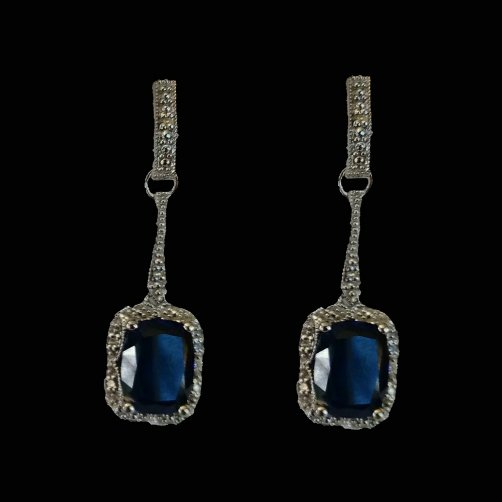 Natural Sapphire and Diamond Earrings